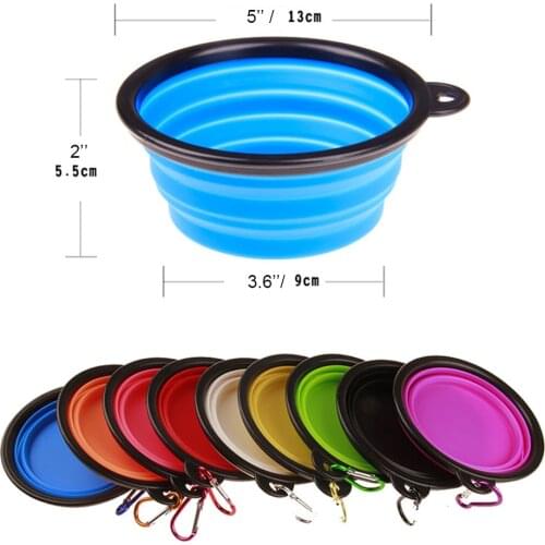 Pet Soft Dog Cat Folding Travel Bowl Puppy Portable Collapsible Foldable Pet Cat Food Water Feeding Silicone Bowls