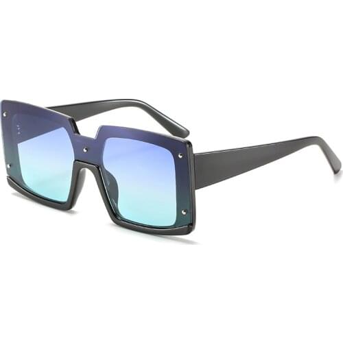 Sunglasses Women Flat Top Sun Glasses Girl Oversize Glasses Square Shades Gradient Polarized UV400 Eyeglasses Silver Blue Mirror