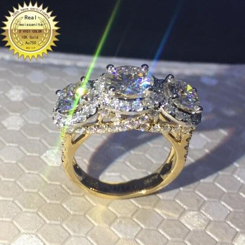 Solid 18K Gold 4ct Moissanite Diamond Ring D color VVS With national certificate 053