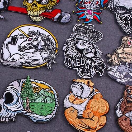 Bear/Gorilla Strong Stripe Patch Iron On Patches On Clothes Applique Sewing Punk Patch Skeleton Embroidery Patch For Clothing
