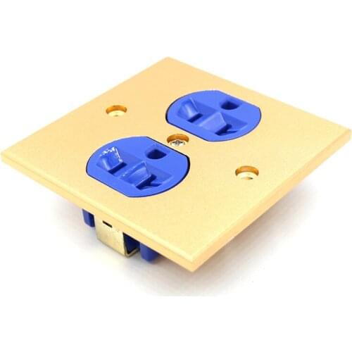 High Quality one piece pure alloy Wall Power Audio AV Grade Wall Power Outlet 2 Port blue 86mmX86mm wall power sock with gold