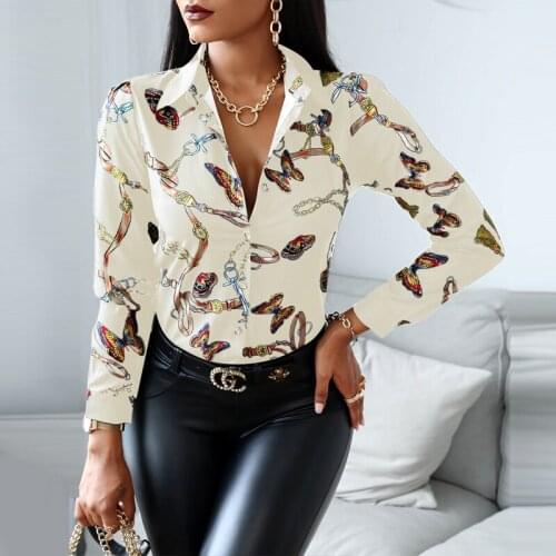 Hot Sale Tops Casual Streetwear Womens Blouse Fashion Sexy Floral Printed Blouse Women Elegant V-Neck Loose Long Sleeve Shirts