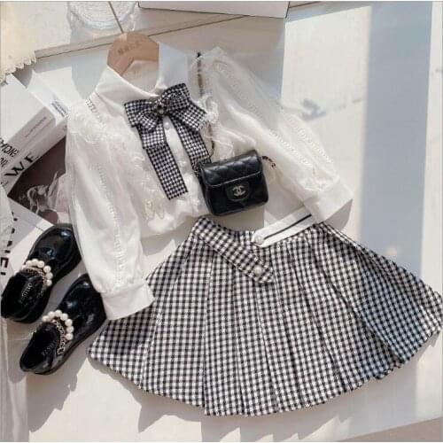 2021 Korea style girls 2 pcs set blouse+skirt fashion autumn girls suit 4-9t B695