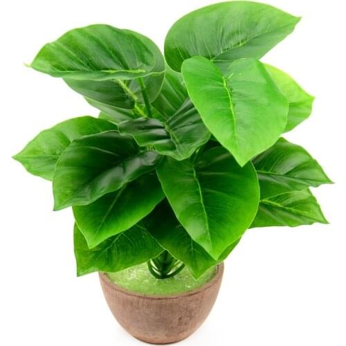 1 Bouquet/18 leaves Artificial Silk Green Scindapsus Aureus Leaf for Wedding Decorations Fake Bonsai Tree Plant Accessories