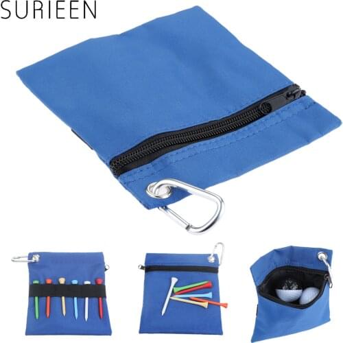 1pc Blue Zipper Portable Golf Ball Tee Bag 16*14cm Empty Nylon Storage Ball & Tees Bag Holder With Carabiner Golfing Accessories
