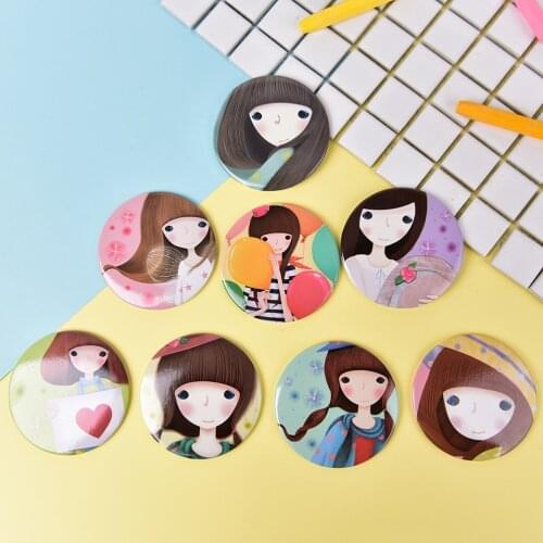 1Pc Girl Mini Cartoon Pocket Makeup Mirror Cosmetic Compact Mirrors Home Office Make Up Hand Use Multi Styles