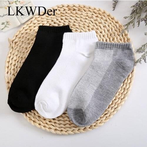 LKWDer 10Pcs=5Pairs Mens Socks Brand Quality Polyester Casual 3 Pure Colors Breathable Calcetines Mesh Short Boat Socks For Men