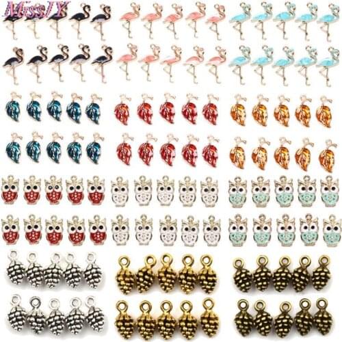 10Pcs Owl Flamingo Deal apple Flower Leaf Shape Alloy Charms Pendant Beads Fit Bracelet For Women Girl Jewelry Making Accessorie