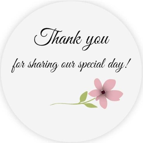 DouxArt 100pcs Stickers Labels Thank You for sharing our special day, 40MM Flowers Wedding Baptism Communion Invite Seals Q029