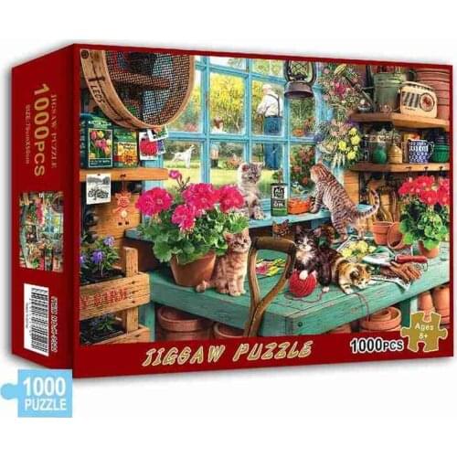 1000 Pieces Jigsaw Puzzles Educational Toys Cat Window Educational Paper Puzzle Toy For Kids Adults Birthday Gift