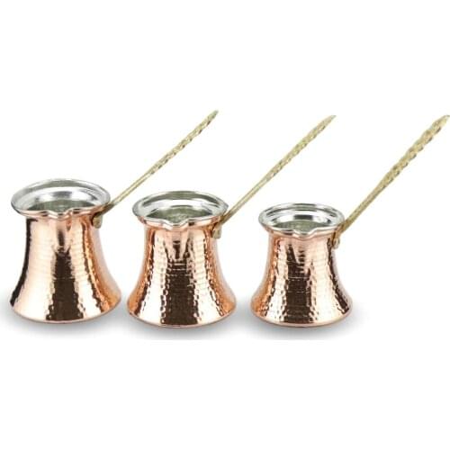 3 Pcs Traditional Turkish Coffee Pot, Cezve, Ibrik,Hand Hammered Copper Maker, Jezve TRACKING RED handmade dallah coffee
