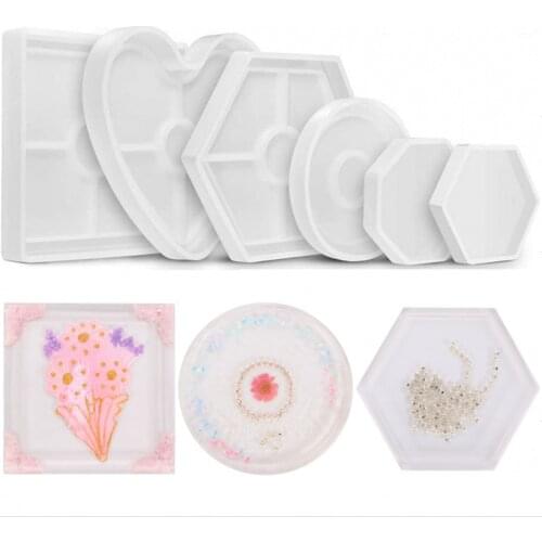4/6Pcs Hexagon Round Coaster Casting Silicone Mold for DIY Crystal Epoxy Resin Mold Making Craft Tools