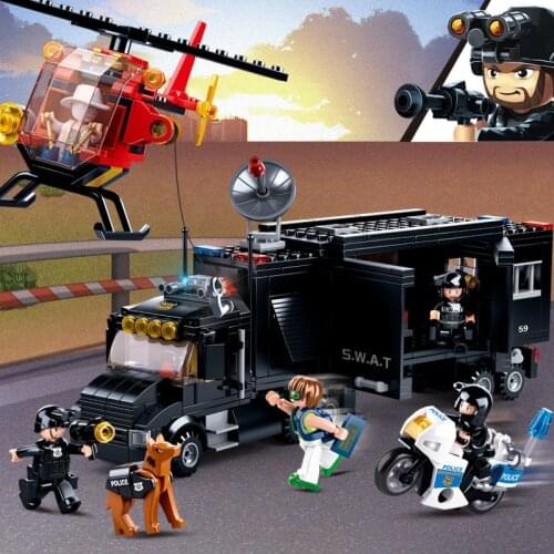540PCS SLuban DIY Police Command Vehicle Car Building Block Educational Toy Childrens Assembled Minifigures Gift For Kids