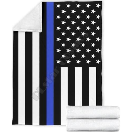 American Flag USA Blue Stripe Police Officer fleece blanket dog printed Wearable Blanket Adults For Kids Warm Sherpa Blanket