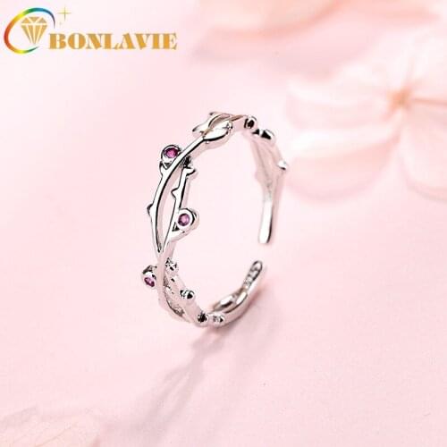 BONLAVIE Leaf Ring Female Tide Art Branches and Leaves Ring Opening Can Be Adjusted Fashion Jewelry