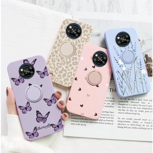 For Xiaomi Poco X3 NFC Case Magnetic Ring Holder Soft Silicone Cover For Xiaomi PocoX3 PocoX3NFC Flower Protective Bumper Shell