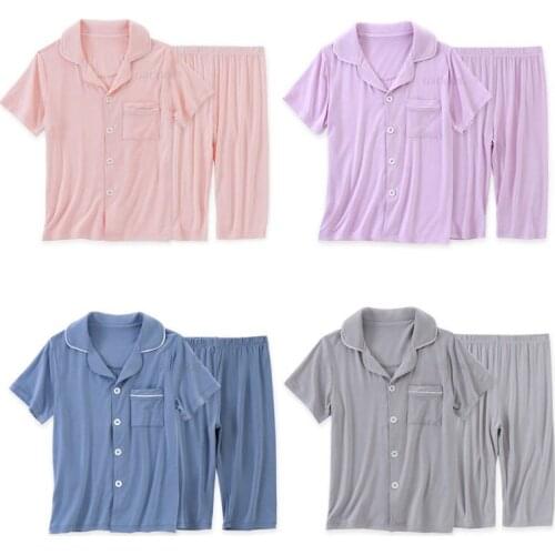 Childrens Pajamas Sets Baby Girls Cotton Short Sleeve Pyjamas Kids Boys Casual Sleepwear Suits Summer Solid Color Home Clothes