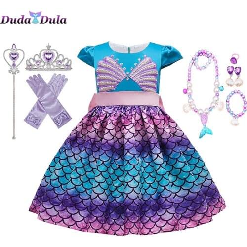 Girls Little Mermaid Ariel Princess Dress Cosplay Costumes For Kids Baby Girl Mermaid Costume Sets Children Summer Dress Up