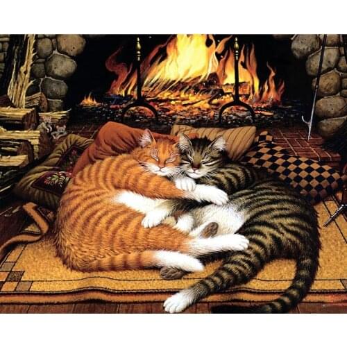 DIY Digital Painting By Numbers fireplace kitten oil painting mural Kits Coloring Wall Art Picture Gift frameless