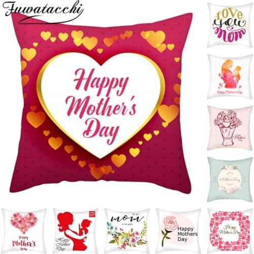 Fuwatacchi Happy Mothers Day Words Cushion Cover Love Heart Decorative Pillow Covers New For Home Decoration Throw Pillowcases