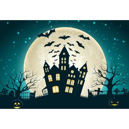 VinylBDS Halloween Backdrops For Photography 300x300cm Full Moon Bats Castle Children Washable Backdrop Backgrounds WSJ-057