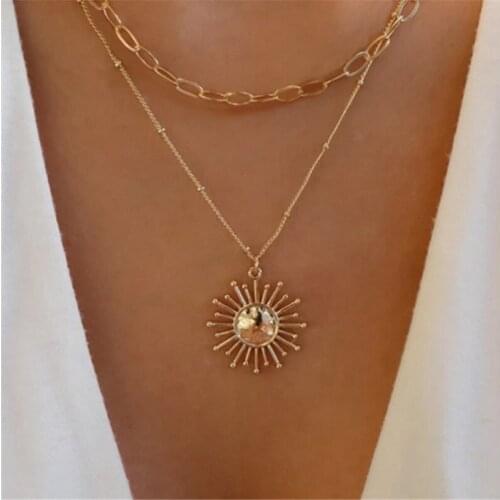 Early han 2021 new personality Cuba rock sunflower retro pendant hip-hop punk wind alloy double chain necklace