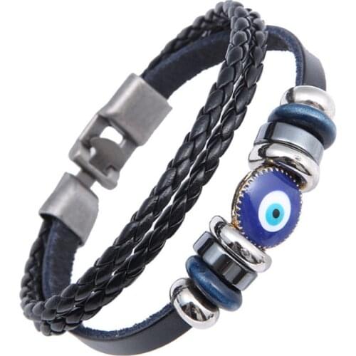 New style leather bracelet, retro oil drip beads blue eyes, cowhide bracelet