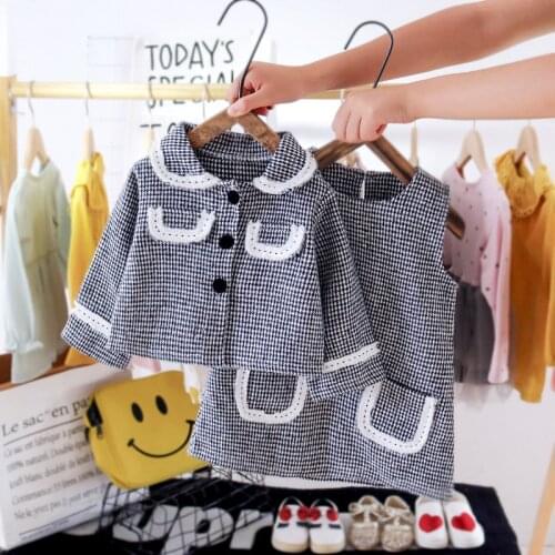 Menoea 2Pcs Girls Clothing Set Autumn Winter Party Kids Clothes for Children Fashion Plaid Coat Tutu Dress Outfits Suit Toddler