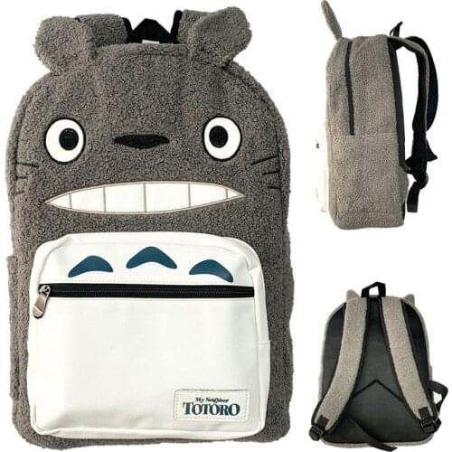Cute Cartoon Totoro Backpack School Bag Book Bag Plush Anime Gray Laptop Backpacks Shoulders Bags for Girls Boys Students Gift