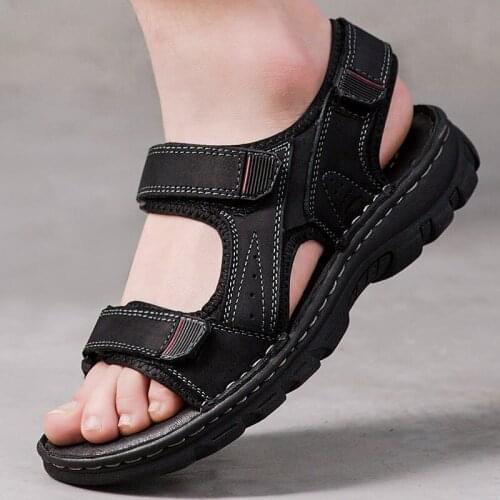 2019 New Summer Leather Sandals Mens Trend Sandals And Slippers Leather Casual Shoes Sports Beach Shoes Wild Driving