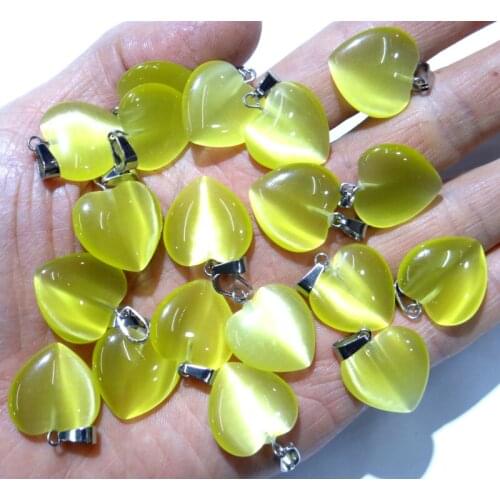 Natural stone Turquoises Quartz Crystal tiger eye Opal Cat eyes heart pendants for diy jewelry making necklace Accessories50pcs