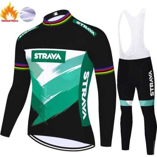 Strava cycling clothing 2021 Winter Thermal Fleece equipacion ciclismo hombre long sleeve jersey 20D gel pad tenue velo homme