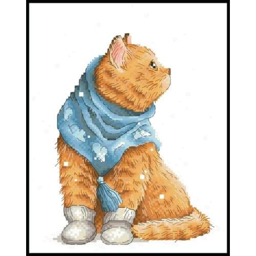 Orange Cat Counted Cross Stitch Patterns Kits Printed Canvas Embroidery Needlework Sets 11CT 14CT DIY Crafts Home Decor Painting