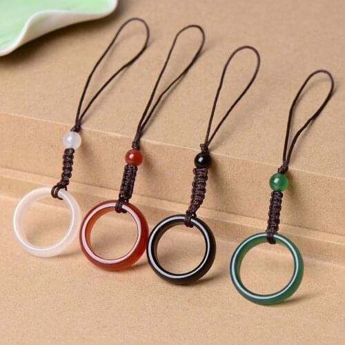 Simple Hand Lanyard Chinese Style Agate Jade Ring Phone Strap for Huawei iPhone Smart Phone Keychain