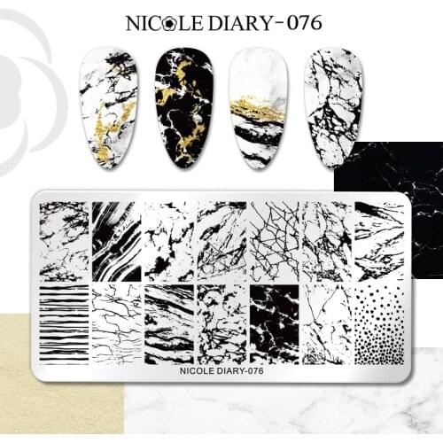 NICOLE DIARY Rectangle Nail Stamping Plates Marble Texture Ink Stainless Steel Template Leaf Flower Nail Art Image Plate Tools