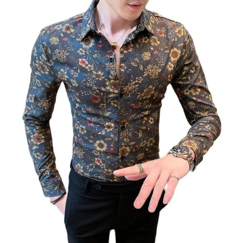 New spirit boy slim long sleeve shirt mens floral shirt