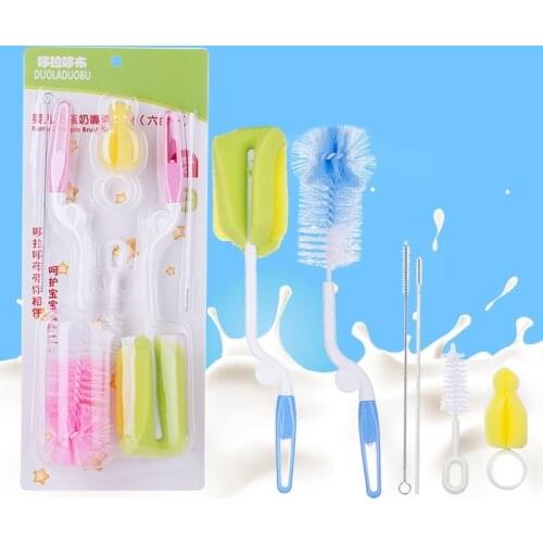 6pcs/set Brush for Bottles Sponge Clean Baby Feeding Bottle Accessories Glass Milk Water Cup Dummy Nipple Pacifier Brushes Kit