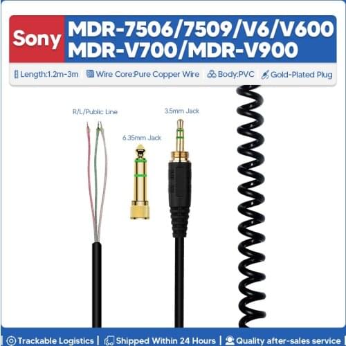 DIY Replacement Spring Headphone Audio Cable Wire Extension Cord Repair Parts for Sony MDR-7506 MDR-7509 V6 V600 V700 V900