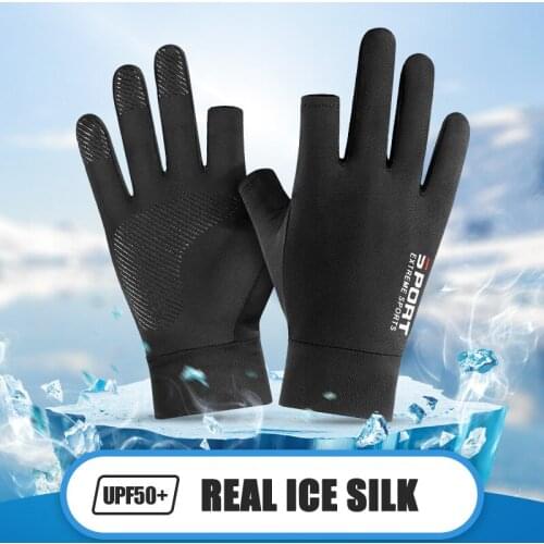 Fishing Sunscreen Protect Glove Driving Men Cool Cycling Women Highly Elastic Anti-UV Ice Silk Anti-Slip Two Half Finger Gloves