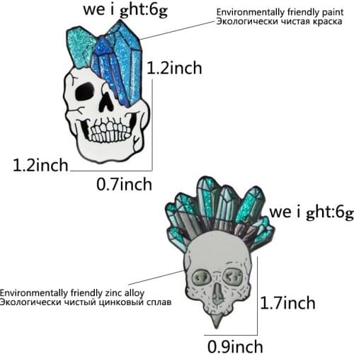 Alloy badge Crystal skull enamel brooch Punk skull ore brooch Backpack collar pin