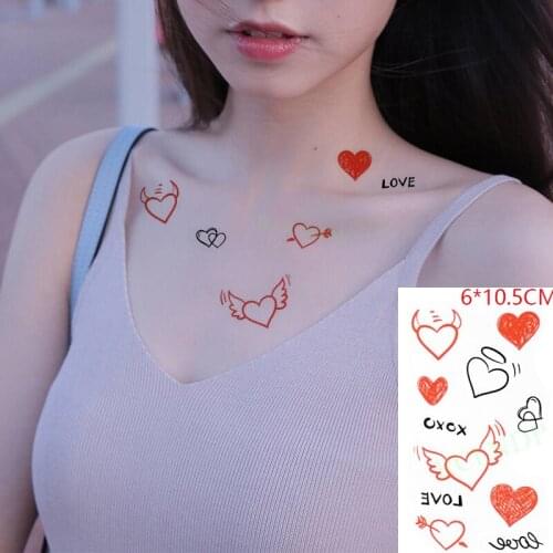 Waterproof Temporary Tattoo Sticker English Letter Love Heart Wings Cute Sexy Body Art Flash Tattoo Fake Tattoo for Women Men