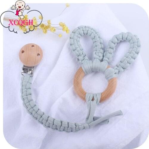 XCQGH 2Pcs/set Cute Rabbit Teether and Cotton Braided Dummy Pacifier Clips Chain Best Gift for Baby
