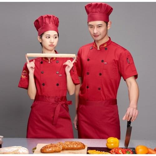 Women Mens Short-sleeved Double Breasted Breathable Kitchen Workwear Chef Jackets Catering Restaurant Food Service Uniforms