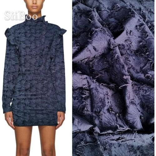 Siiboo solid color hand cut sand washed 65% cotton 35% linen jacquard fabric for women spring autumn dress telas stoffen SP6024