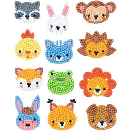 12Pcs DIY Animal Diamond Painting Stickers For Kids 5D Diamond Embroidery Cross Stitch DIY Craft Cup Phone Book Decoration