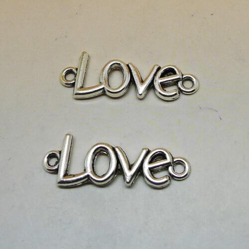 12pcs Silver Color LOVE Connector Charm Pendant Fit Diy Couples Bracelet Handmade Findings Jewellery Making Supplies Wholesale