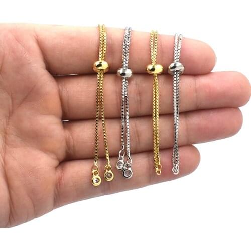 4pcs Simple Brass Adjustable Bracelet Width 1.2mm Box Chain For DIY Jewelry Making Charms Bracelet Accessories Finding Connector