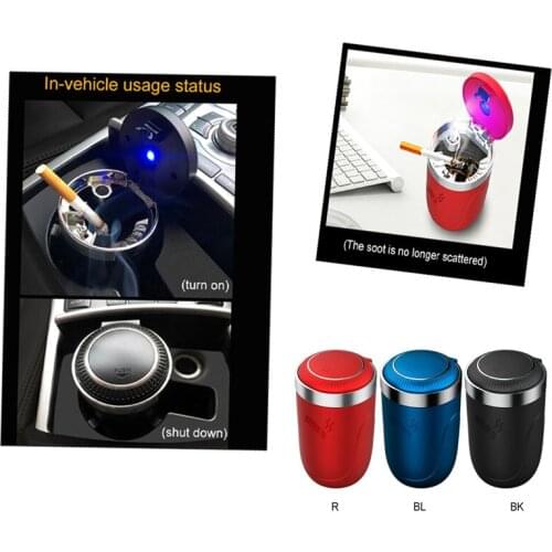 Car Ashtray With LED Light Push Type Multifunctional Auto Vehicle Cigarette Ashtray Holder Interior Decoration New Fashion