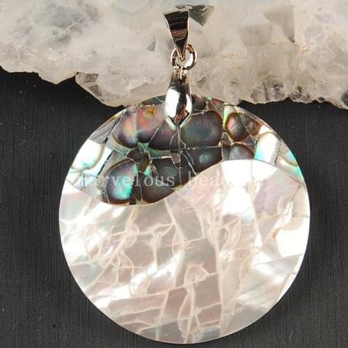 Free shipping Fashion Jewelry New Zealand Ablone Mother of pearl Shell Round Pendant Bead MC3594