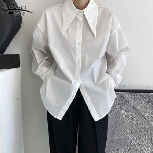 Korean Lapel Solid Color Womens Shirts Versatile Long Sleeve Single Breasted Blouse Women 2021 Autumn New Blusas Mujer 12541